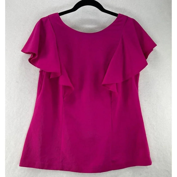Banana Republic Top Womens Sz 6 Round Neck Flutter Sleeve V-Back Fuchsia Pink - Picture 1 of 11